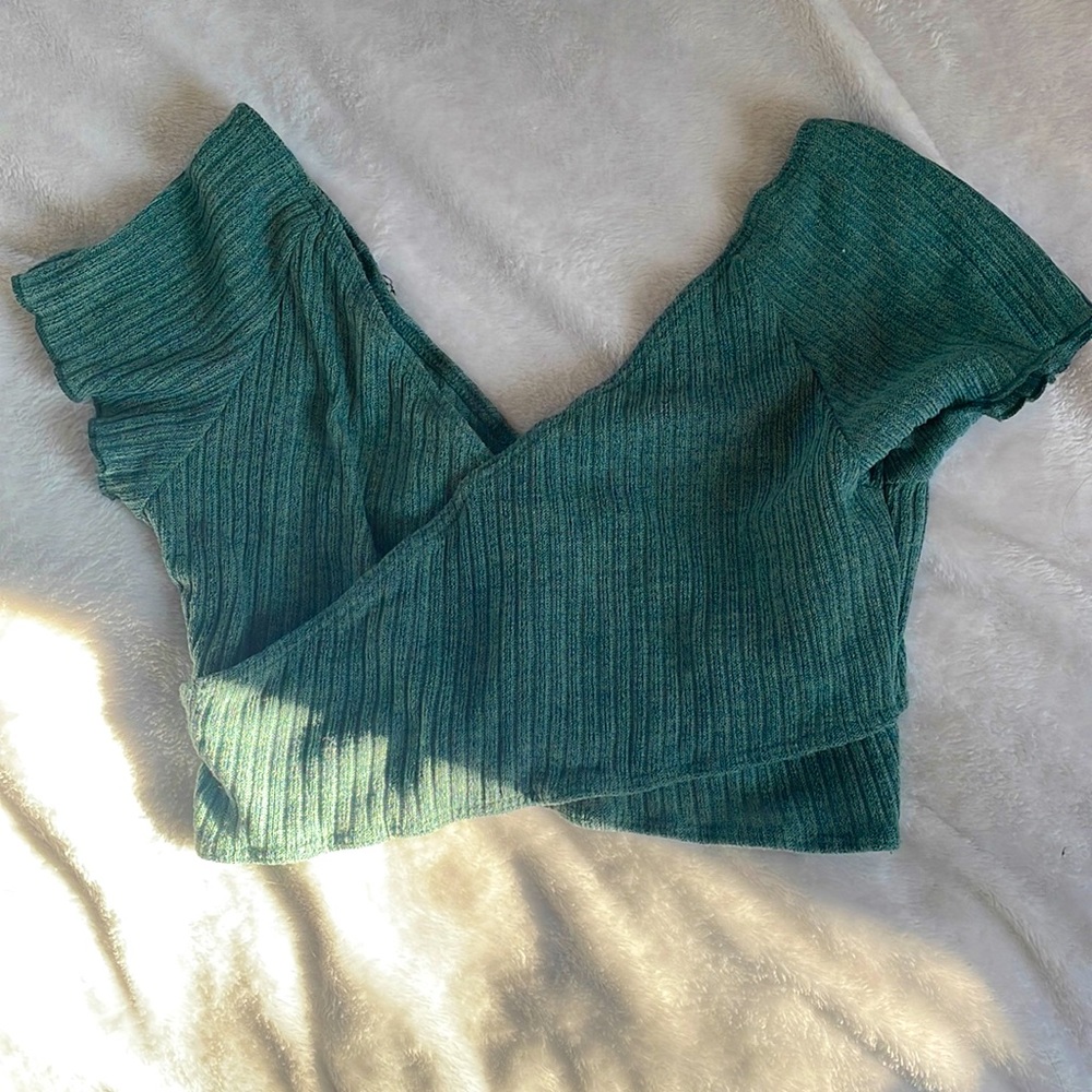 Dark Teal Cropped Cross Top SIZE 6 EU 38 (Brand Unknown)